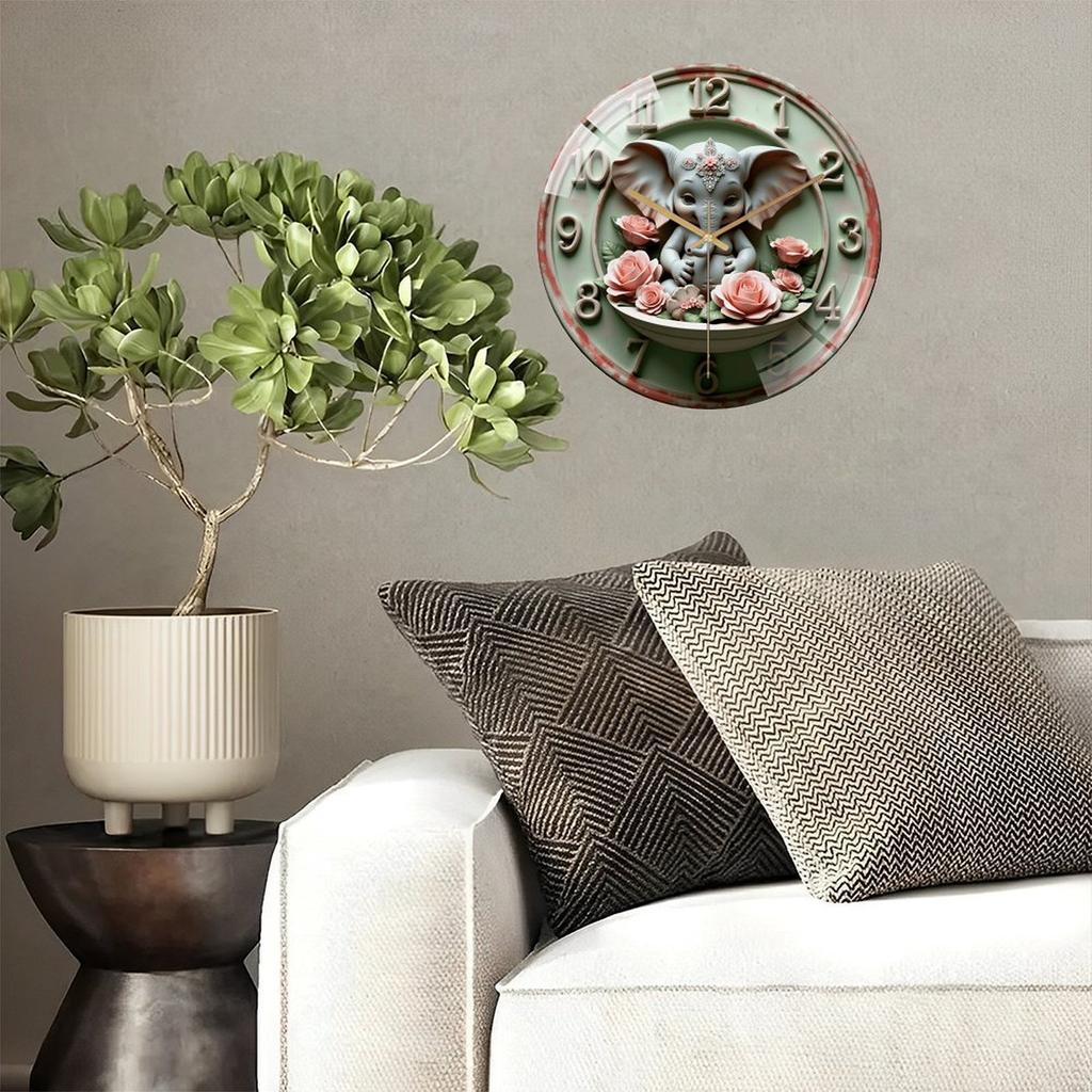 30cm Round Glass Wall Clock Incorporating Custom Metal or Wood Inlays