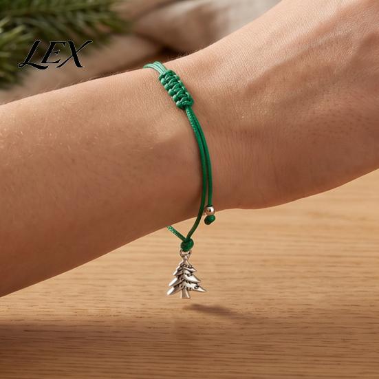Stackable Minimalist Wrist Accessories Christmas Braided String Bracelet, Adjustable Handmade Bracelet with Metal Rope Tree/Snowflake/Elk Charm,