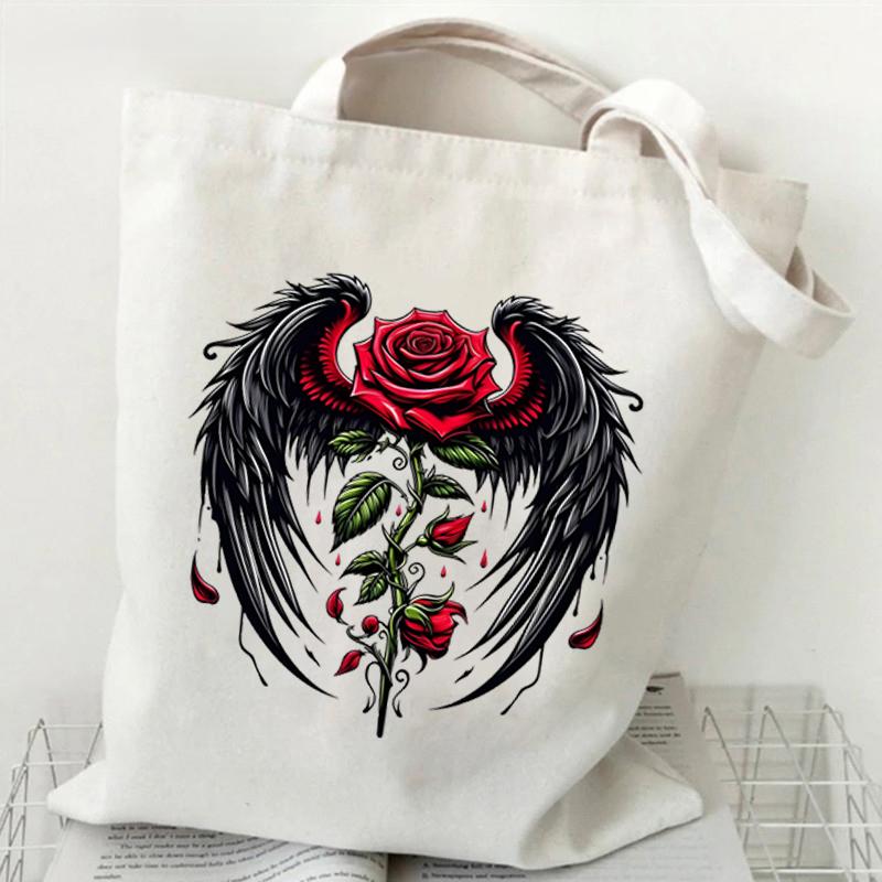 Bolsa de compras de lona com gráficos Harajuku Bolsa tote feminina Bolsa de ombro de grande capacidade Bolsa tote feminina ecológica