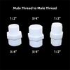 Double Male Thread Fast Connectors 1/2" 3/4" 1/2" To 3/4" POM Water Supply Pipe Fittings with Double Outer Thread White 1/5Pcs