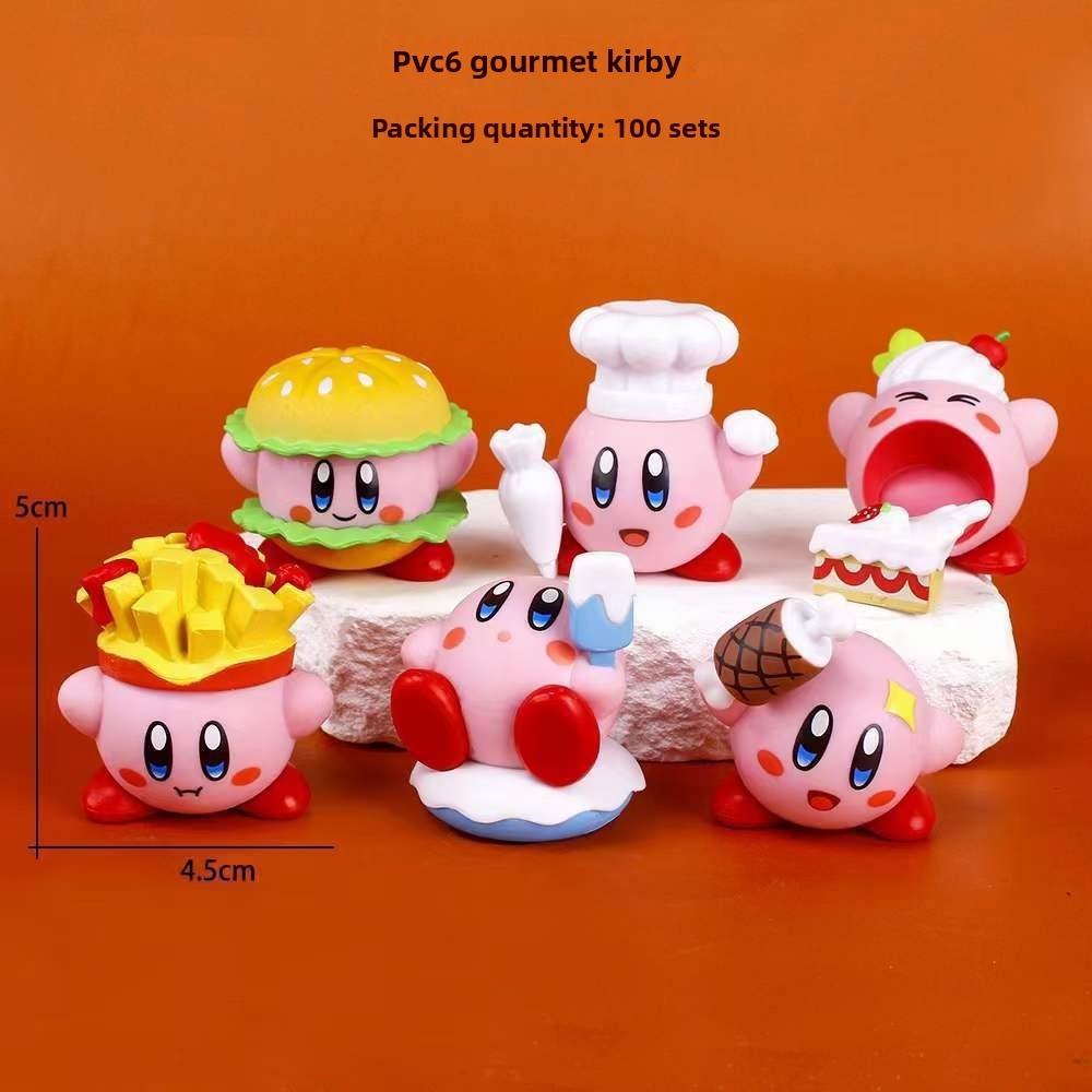 Kirby Cute Cartoon Burger French Fries Chef Style Food Series Model Set Ornament