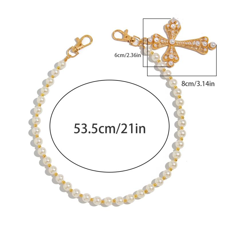 Fashion Punk Cross Imitation Pearl Pendant Jeans Chain Men Hiphop Rock Pants Waist Belt Wallet Bag Chain Jewelry Accessories