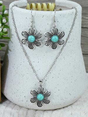 Vintage Boho Blaustein Geometrische Hängeohrringe für Damen Ethnische Silberfarbe Hohl Wassertropfen Ohrringe Jhumka Zirkon Geschenk