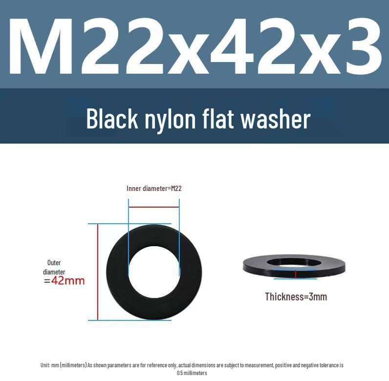 PA66 Nylon Wear-Resistant Flat Insulation Washer, Black & White, Round, Sizes M2-M24