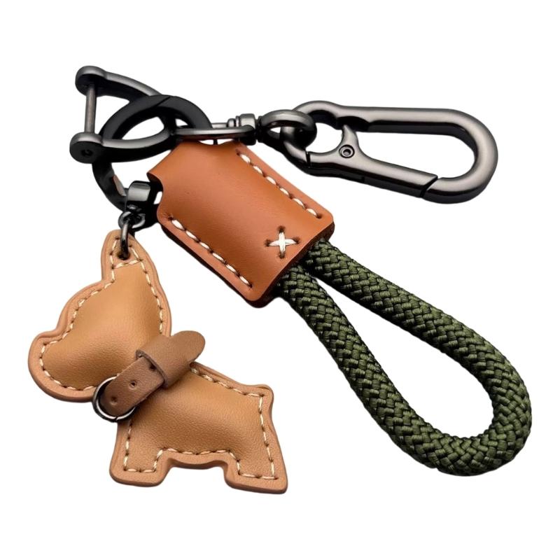 Stylish French Dog PU Leather Key Rings Secure Antislip Design Comfortable Grip For Office Travel Outdoor Use