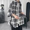 Summer Fashion Polo-neck Vintage Plaid Tassel Printing Shirt Male Half Sleeve Loose Casual Harajuku Y2K Cardigan Top Men Blouse