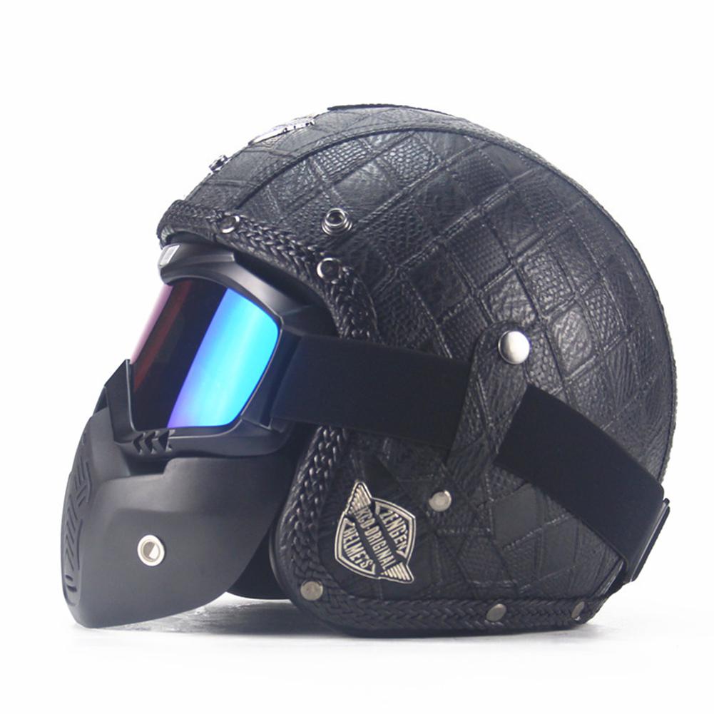 Men Women Artificial Leather Motorcycle Cycling Helmet Vintage Personality 3/4 Full Helmet Suitable For Mountain Bike Motorcycle Atv Off-road
