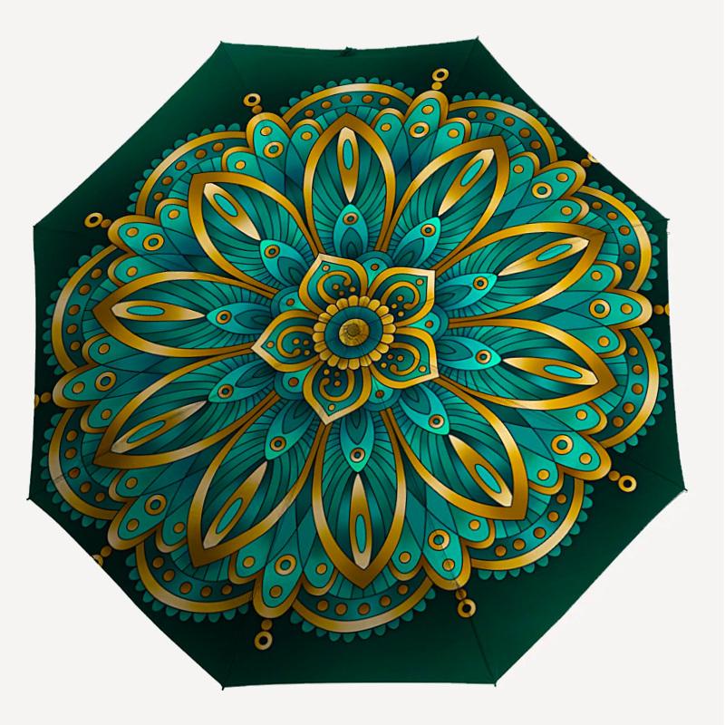 1PC Mandala Pattern Automatic Open/Close Umbrella Compact Folding Umbrella with 8-Rib Shaft lightweight esign, Highquality Fabric1158A