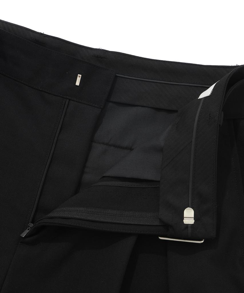 FALLETT Belted Double-Pleated Wool Slacks Black