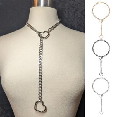 Women Necklace Heart Shape Hollow Chain Adjustable Hip Stainless Hop Punk Style Club Steel Party Performance Neck