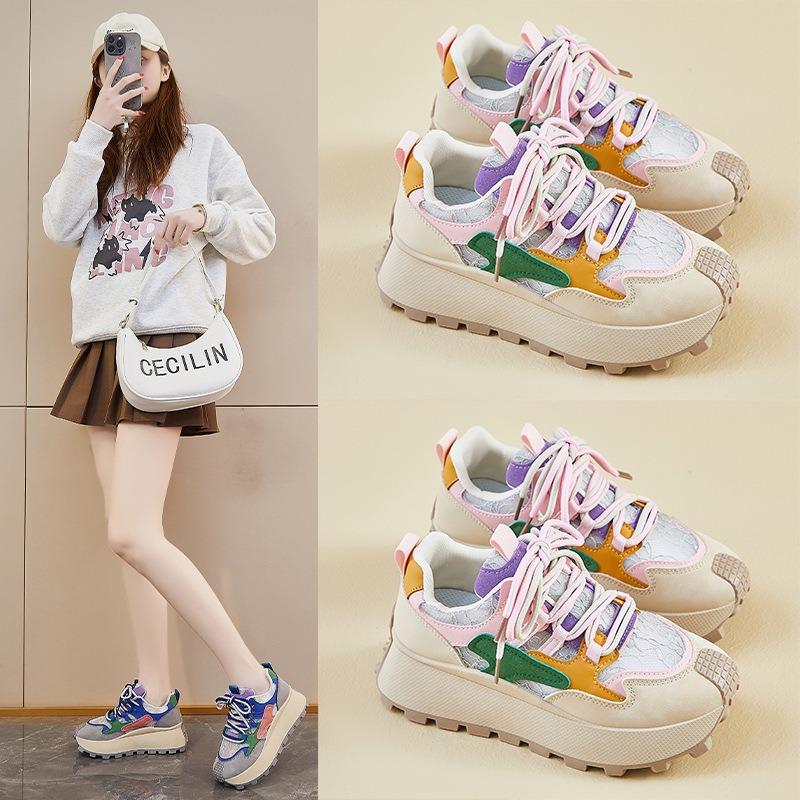 New dad shoes for women, spring student sports running casual shoes with heightened thick soles