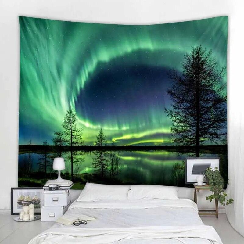 Starry Forest Tapestry Moonlight Night Psychedelic Bohemian Decoration Wall Hanging Home Room Art Background Decoration