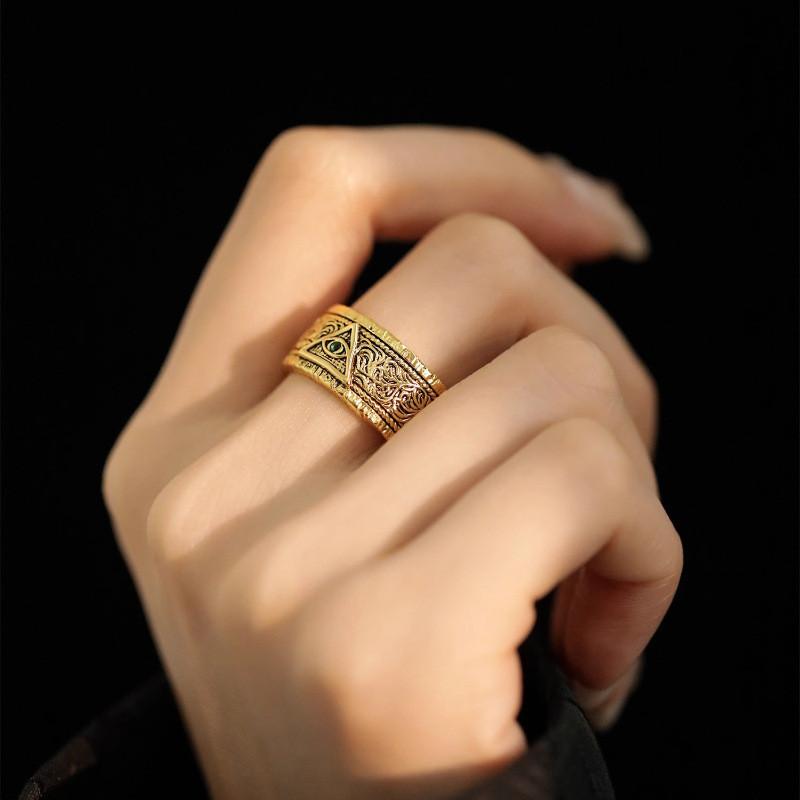 Fashionable Vintage Copper Eye Of God Ring For Women With Adjustable Size And Geometric Design