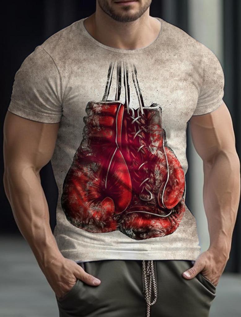 Pánské tričko na tělocvik Boxerské rukavice Tričko 3D tisk Letní box Rychleschnoucí Posádka Krátký rukáv Těsné topy Pánské Neformální oblečení