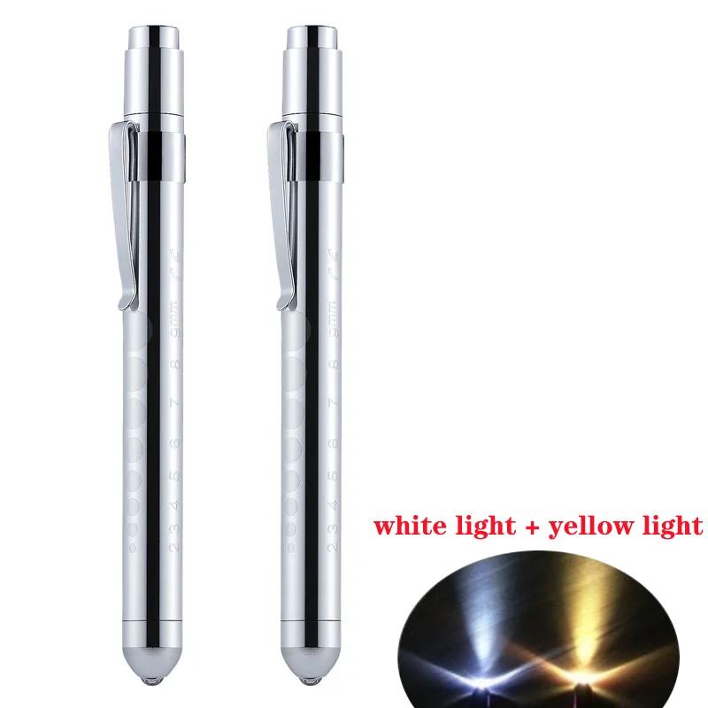2Pcs Portable Led Flashlight Work Light Medical First Aid Pen Light Torch Lamp with Pupil Gauge Measurements Doctor Diagnosis