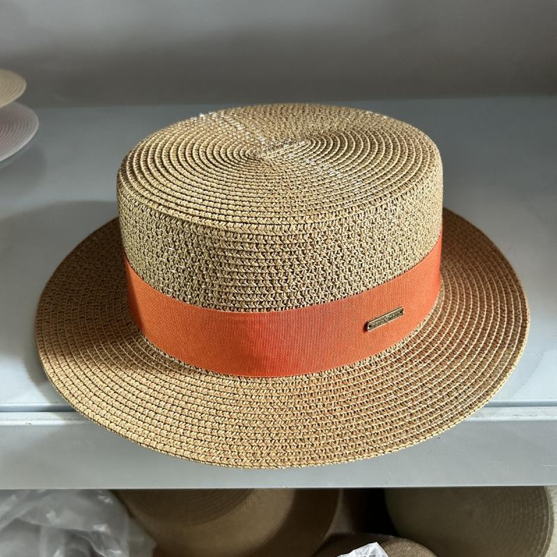 Flat Top Hat Women's Summer Vacation Seaside Panama Hat Flat Edge French Beach Hat Braided Sunshade Sunscreen Top Hat