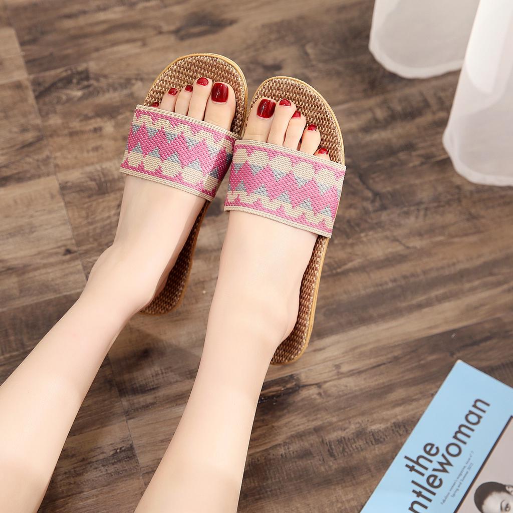 New linen slippers women's summer indoor wooden floor couple home non-slip thick bottom home cool slippers men