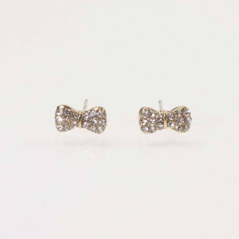 Korea Dongdaemun 925 silver needle exquisite bow earrings full of diamonds fringed earrings temperament fashionable rhinestone earrings