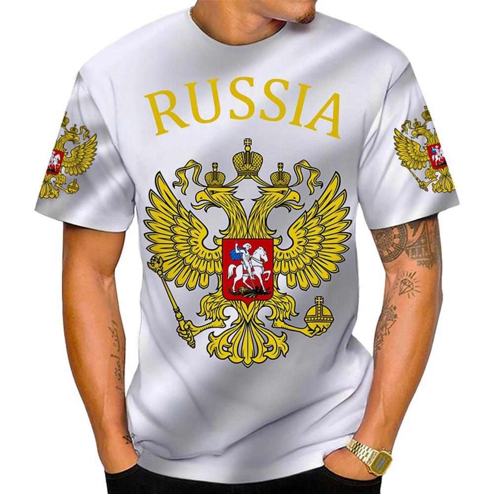 Russian Flag 3D Printed Men's Russian Bear T-shirt Short Sleeved Men's Top T-shirt