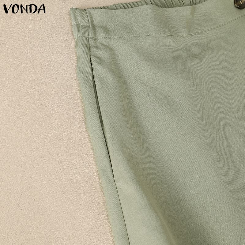 VONDA Womens Casual Asymmetrical Flap Back Elastic High Waisted Wide Leg Trousers Loose Fit Palazzo Pants