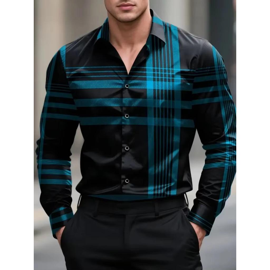 Men Clothes Fashion Long Sleeve 3D Digital Print Shirt