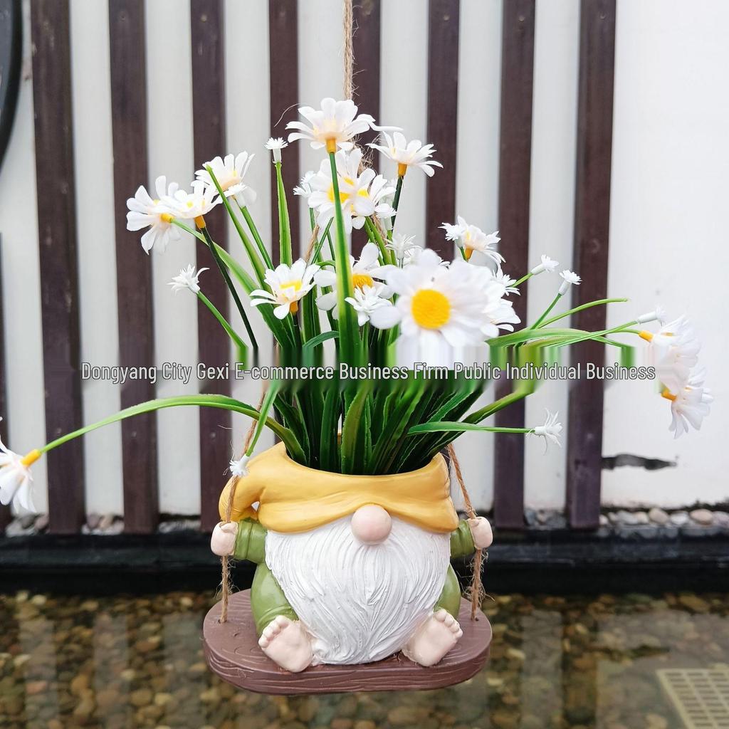 Bedårande sittande stor mage blomkruka skulptur för trädgård eller gräsmatta