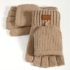 Women Half Finger Winter Gloves Thickened  Insulated Windproof Knit Design With Double Fleece Lining For Cold Weather