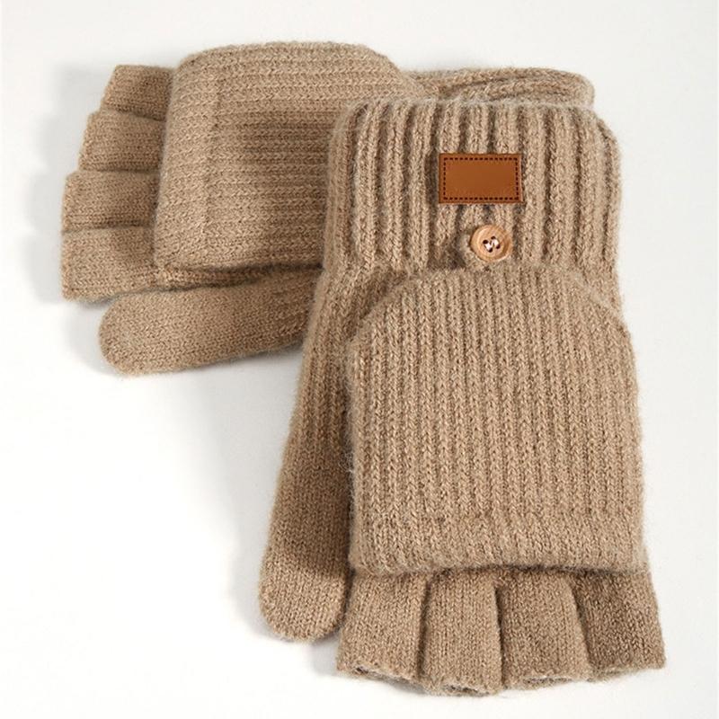 Women Half Finger Winter Gloves Thickened  Insulated Windproof Knit Design With Double Fleece Lining For Cold Weather