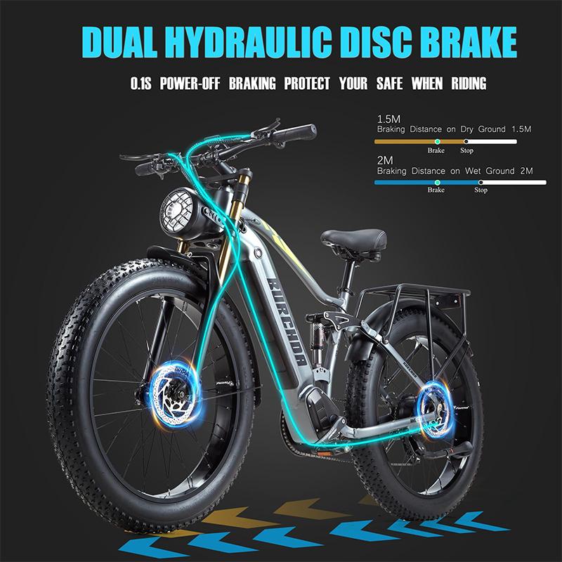 BURCHDA RX80 Adult Electric Bike Dual Motor AWD 3000W Peak 20AH 48V 80 Miles Long Range 26" Full Suspension Fat Tire Mountain Bike
