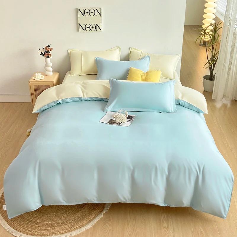 2-Side Color Blocking Duvet Cover 4Pcs Bedding Set Include Flat Sheet Fitted Sheet Two Pillowcases