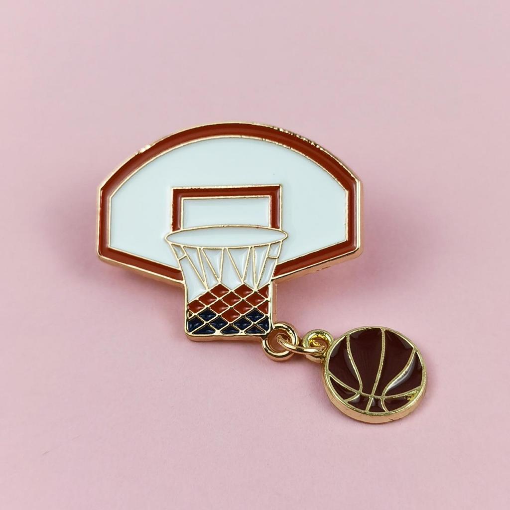 Personalized Alloy Basketball Hoop Brooch Badge for Backpacks