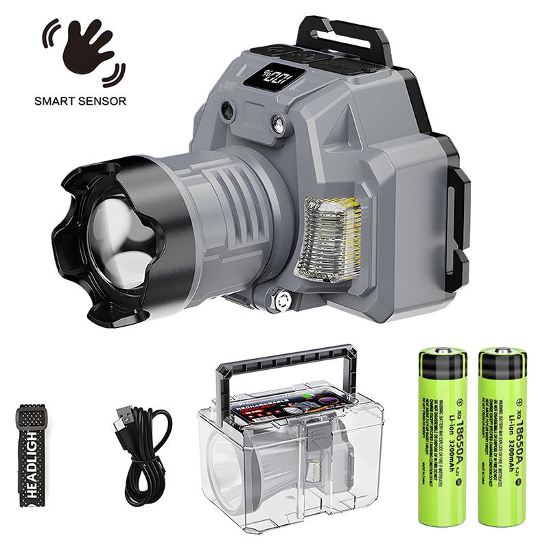 LED Multifunctional Zoom Head Light Type-c Rechargeable Digital Display Lantern Outdoor Waterproof Exploration Flashlight