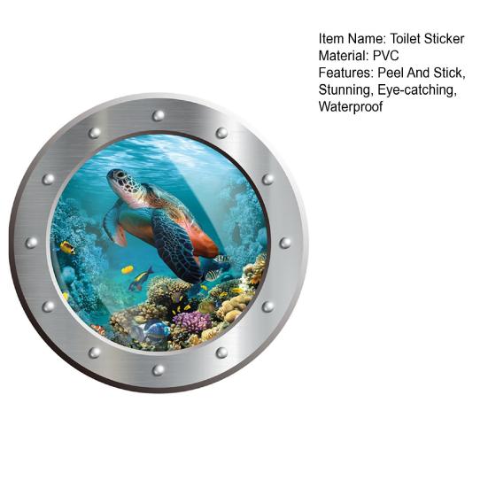 3D Meeresschildkröte Toilettenaufkleber Unterwasser U-Boot Fenster Muster Selbstklebender Toilettendeckel Aufkleber Wasserdichter Badezimmer Wandaufkleber für Badezimmer Schlafzimmer