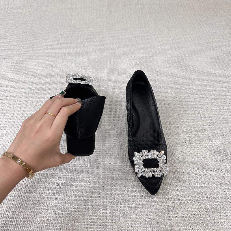 

French rhinestone soft leather inner height increase 8cm single shoes women s 2025 new temperament pointed versatile shallow mouth high heels 35