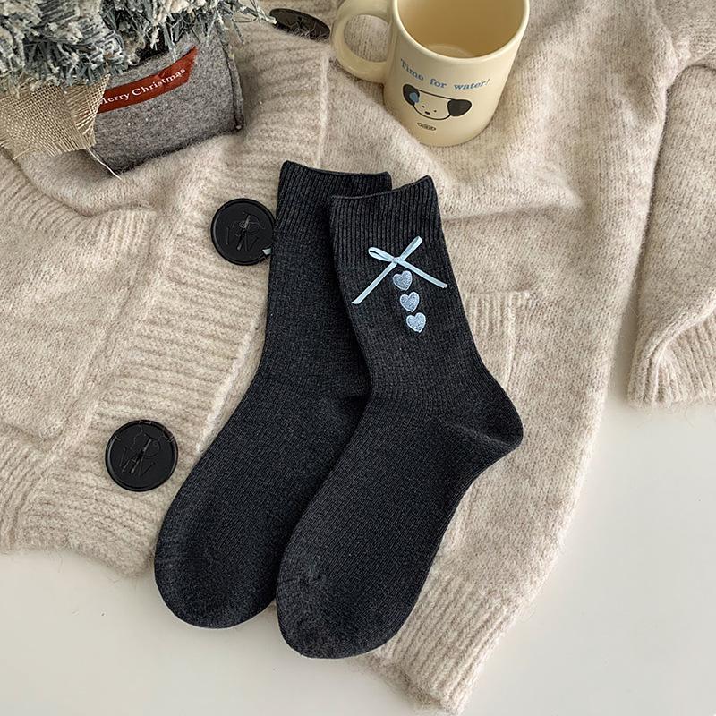 

Леди Весна Вышивка Любовь Синяя Лента Бант В Цилиндре Махровые Носки 1 pair темно-серого