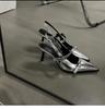 Fashion Women's Silver Buckle Slingback High Heels Pointed 2024 Summer Thin Heel Leather Shoes for Woman Elegant Party Mary Jane Pumps