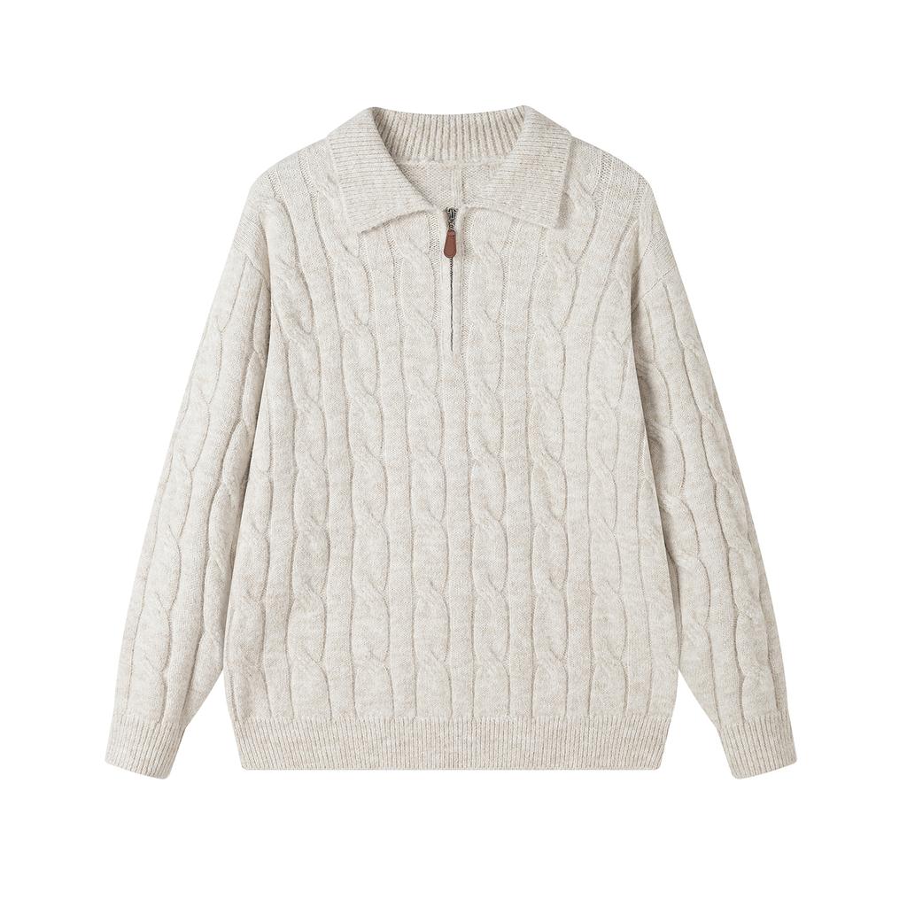 Knitted lapel sweater slightly wide half-zip jacket casual sweater long sleeves