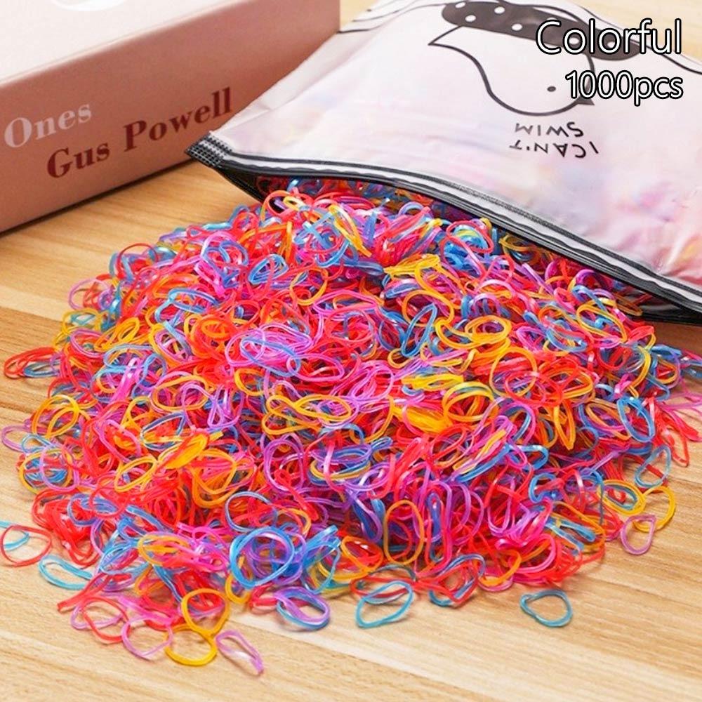 1000Pcs Girls Colourful Disposable Rubber Band Hair Ties Headband Ponytail Holder Bands Kids Hair Styling Tools