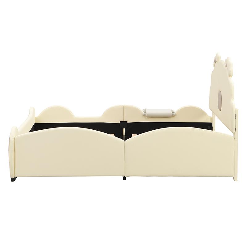 140*200cm Cartoon Bed, Children's Bed, Bear Bed, Equipped with Slide and Ladder, PU Material, Easy To Clean, Cute Shape, Beige