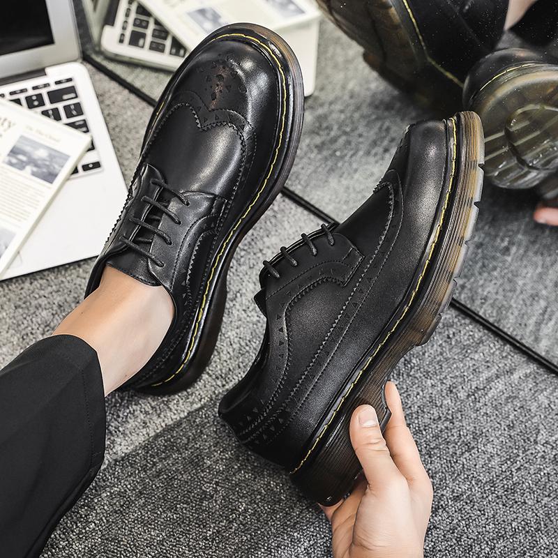 2024 Autumn New Men Block Lace Up Thick Sole Business Casual Leather Shoe High Quality Men Genuine Brown/Black Work Casual Shoes