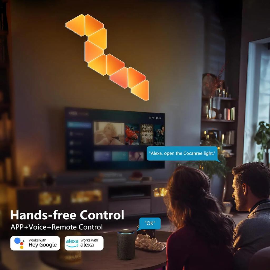 6PS LED Triangular Quantum Lamp RGB Wall Lamp Smart Pickup Rhythm Background Light Bedroom Bedside Night Light Office Decoration