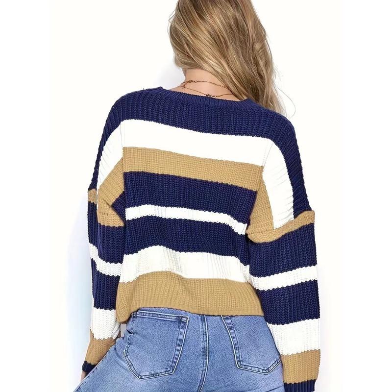 Women S Loose Fit Striped Knit Pullover Casual Sweater
