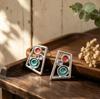 Geometric hollow enamel stud earrings, irregular round splicing shape earrings, light luxury design sense