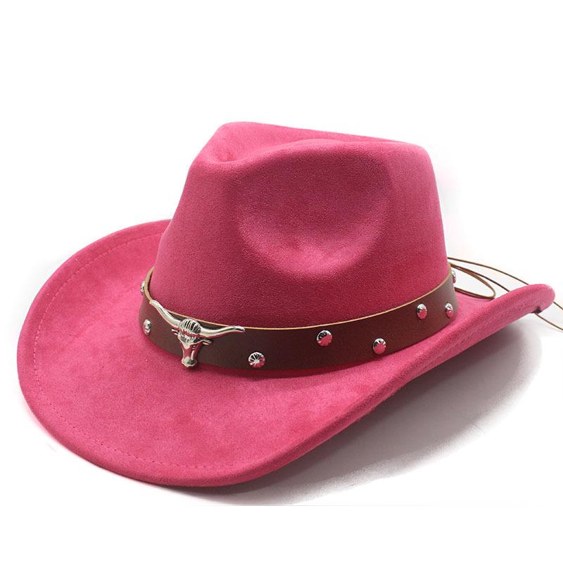 Western Cowboy Turned Edge Cowboy Hat Bull Head Accessories Suede Jazz Hat Riding Hat