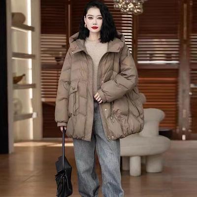 Chaqueta de Plumas Retro de Largo Medio para Mujer Invierno Diseño de Moda Sentido Twist Borla Cálida Plumas de Pato Blanco