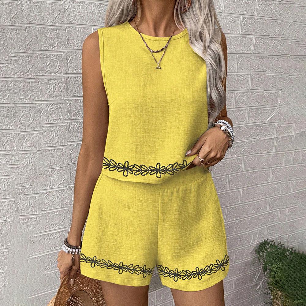 

Summer 2025 Sleeveless Embroidered Vest & Skirt Set for Women - Chic European & American Style Large