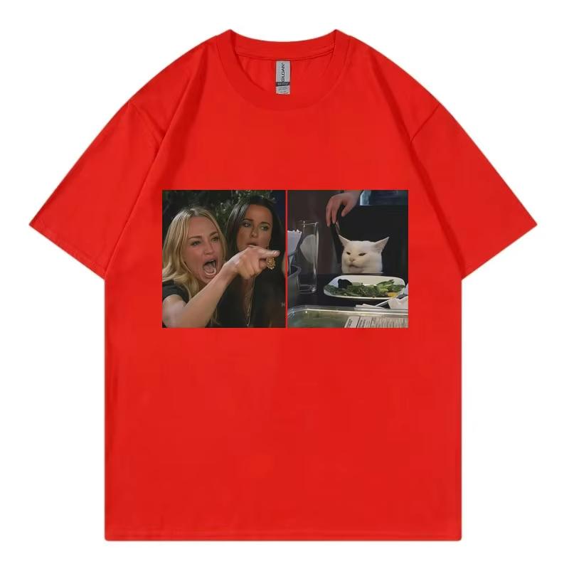 Funny Woman Yelling At Cat Meme Graphic T Shirts High Quality Fashion Short Sleeve T-shirts Unisex Casual Loose Cotton T-shirt