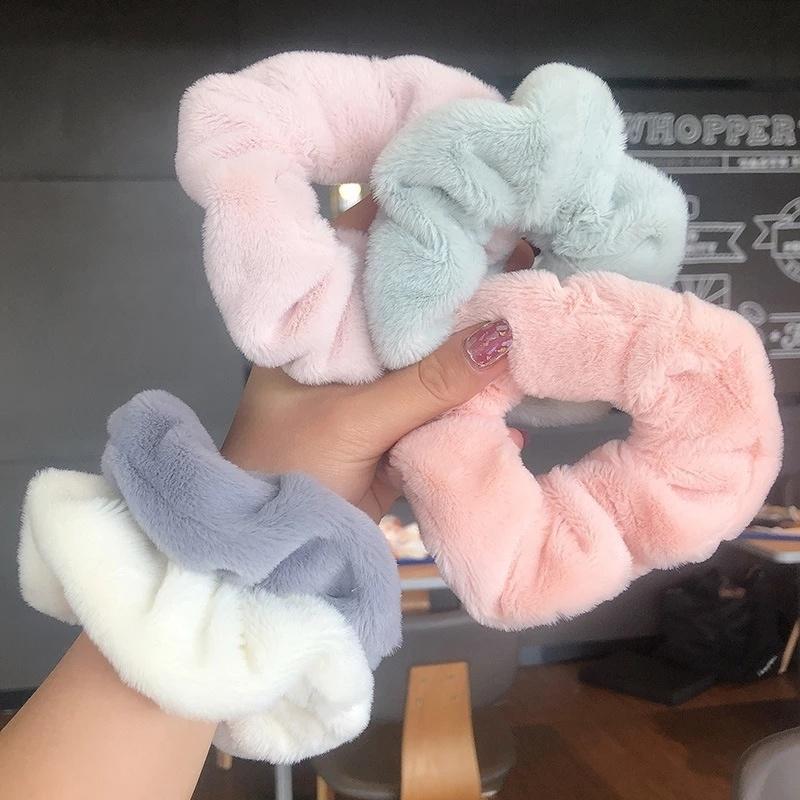Winter Warm Soft Hair Scrunchies for Women Girls Cute Plush Elastic Multicolor Rubber Band Loop Accessories