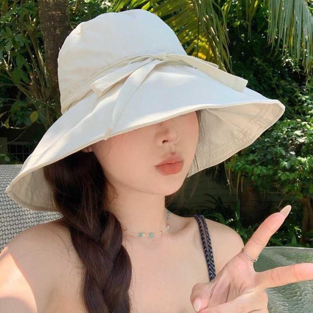 Καπέλο Ψαρά με Φαρδύ Γείσο και Φιόγκο, Αναδιπλούμενο Καπέλο Κάδος με Αντηλιακή Προστασία, Μοντέρνο Καπέλο Ηλίου με Κορδόνια