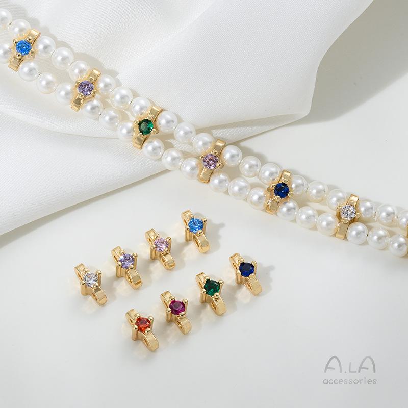 

14K Gold Plated Zircon Double Hole Row Spacer Beads for DIY Jewelry Making